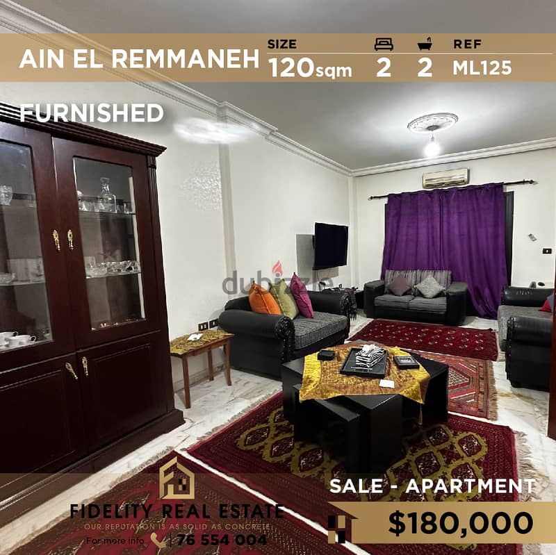 Apartment for sale Ain El Remmaneh ML125 شقة للبيع في عين الرما نة 0