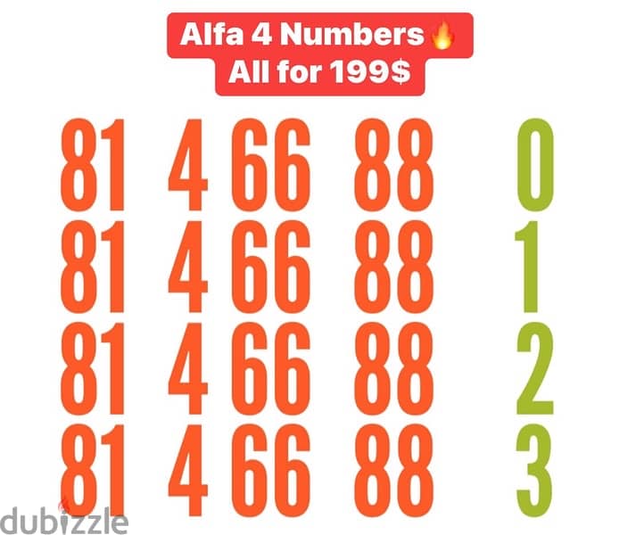 Alfa 4 Numbers serie all for 199$ 0