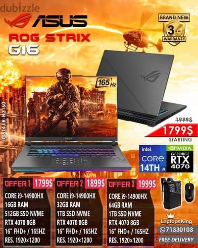 Asus Rog Strix G16 G614JIR-N3160 Core i9-14Th Rtx 4070 16” Laptops