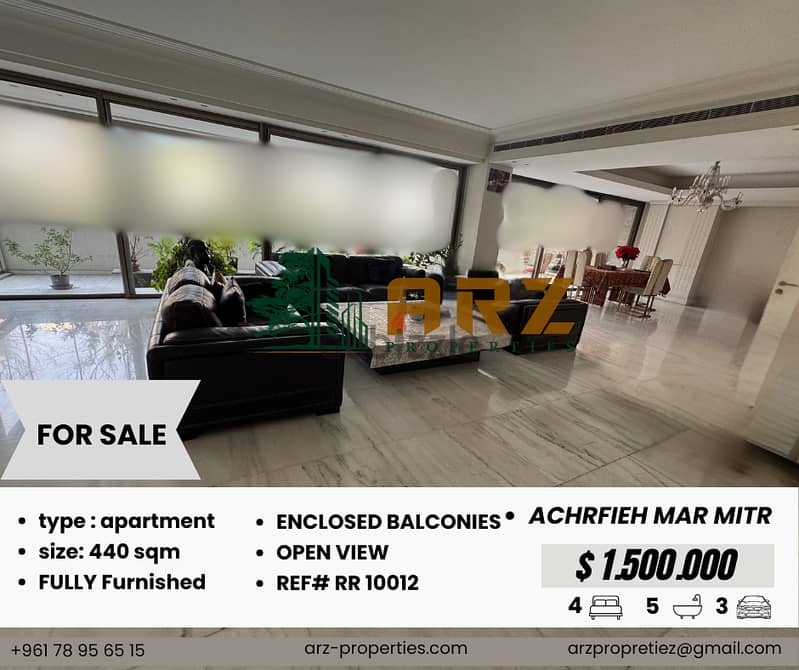 440 M APARTMENT FOR SALE IN ACHRAFIYEH MAR MITR 0