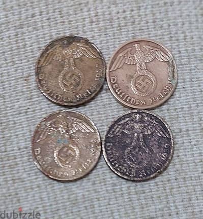 set of Four Nazi German Coins Era of Hitler World War Two