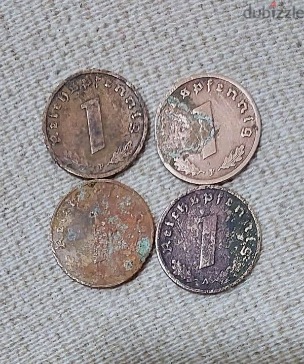 set of Four Nazi German Coins Era of Hitler World War Two 1