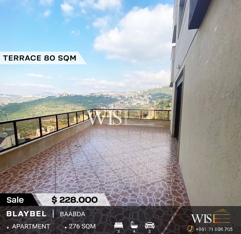  276 SQM Apartment with terrace for SALE in Blaybel-Baabda ! 0