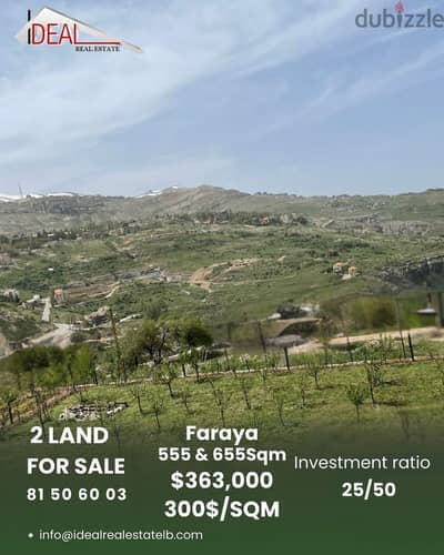 2 Lands 555 and 655SQM for sale in Faraya REF#RM1000