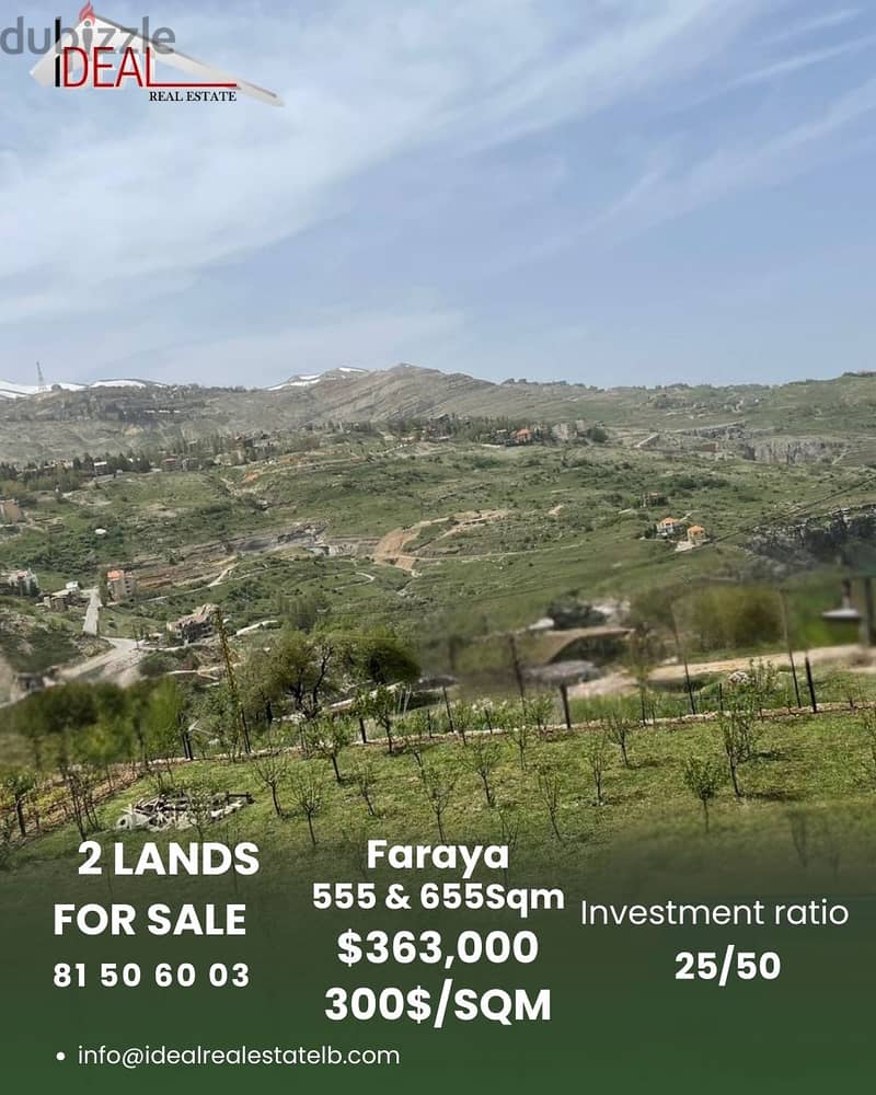 2 Lands 555 and 655SQM for sale in Faraya REF#RM1000 0