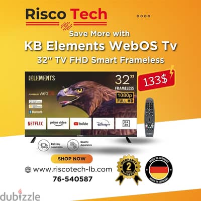 KB Elements 32″ Inch Qled TV UHD 4K Smart | تلفزيون 32 إنش كفالة سنتين