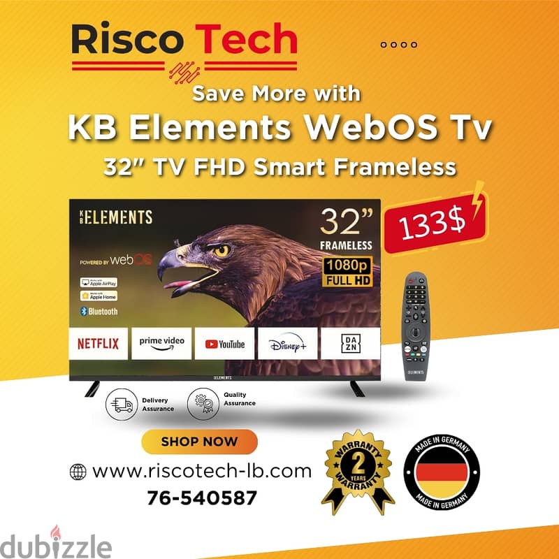 KB Elements 32″ Inch Qled TV UHD 4K Smart | تلفزيون 32 إنش كفالة سنتين 0