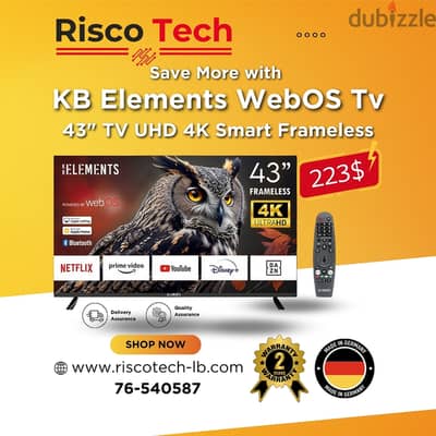 KB Elements 43″ Inch Qled TV UHD 4K Smart | تلفزيون 43 إنش كفالة سنتين