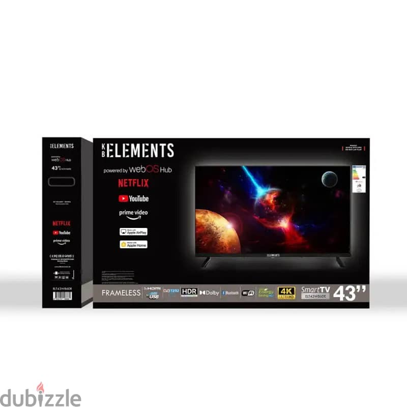 KB Elements 43″ Inch Qled TV UHD 4K Smart | تلفزيون 43 إنش كفالة سنتين 10