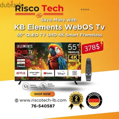 KB Elements 55″ Inch Qled TV UHD 4K Smart | تلفزيون 55 إنش كفالة سنتين