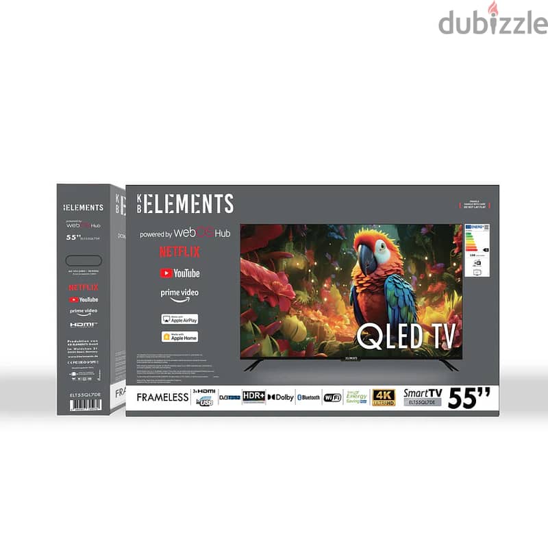 KB Elements 55″ Inch Qled TV UHD 4K Smart | تلفزيون 55 إنش كفالة سنتين 9