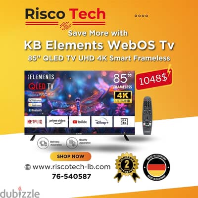 KB Elements 85″ Inch Qled TV UHD 4K Smart | تلفزيون 85 إنش كفالة سنتين