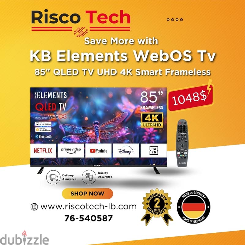 KB Elements 85″ Inch Qled TV UHD 4K Smart | تلفزيون 85 إنش كفالة سنتين 0