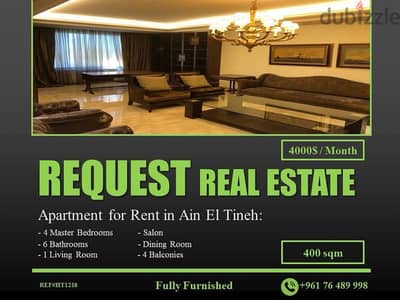 Apartment 400 sqm for Rent in Ain El Tineh | شقة للايجار في عين التينة