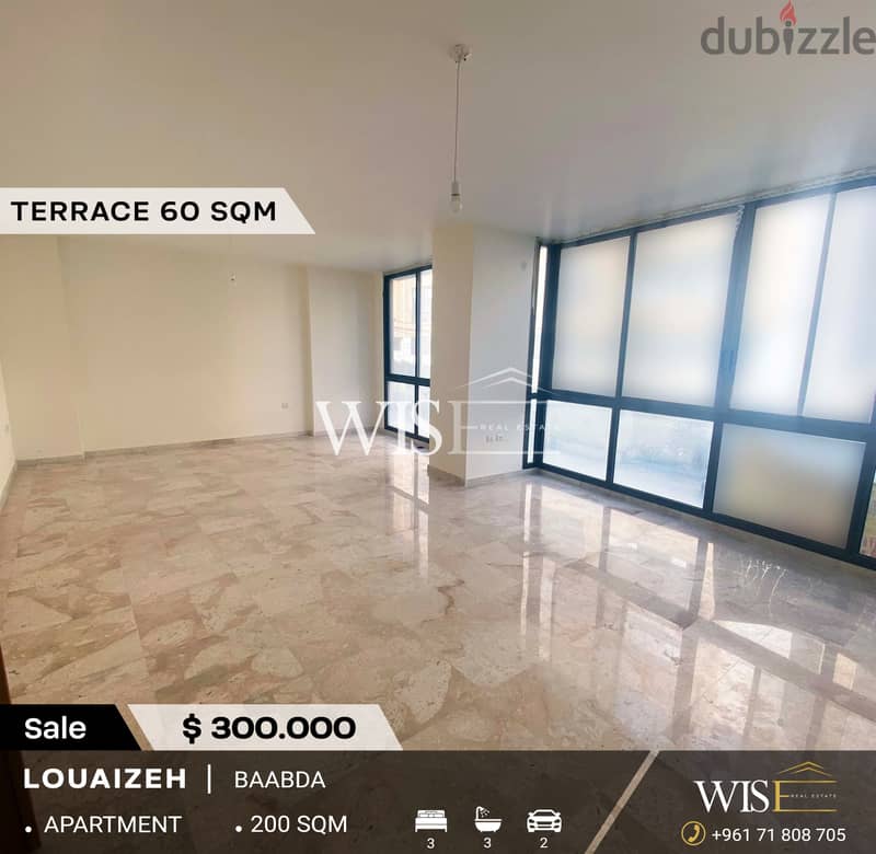  200 SQM Apartment with terrace for SALE in Louaizeh-Baabda ! 0