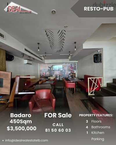 Fully equipped 450sqm resto-pub for Sale in Badaro Beirut REF#JPT22180