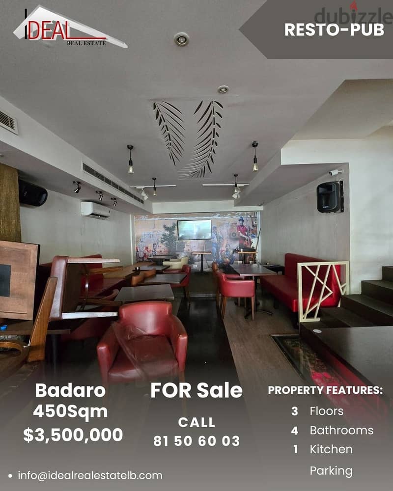 Fully equipped 450sqm resto-pub for Sale in Badaro Beirut REF#JPT22180 0