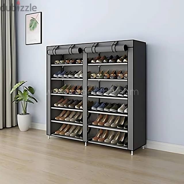 Double Shoe Rack – Space-Saving 34-Pair Organizer w/ Cover 1