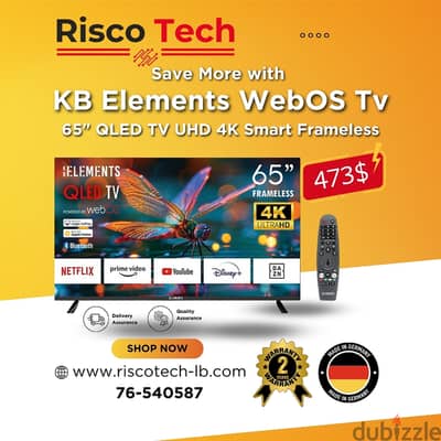 KB Elements 65″ Inch Qled TV UHD 4K Smart | تلفزيون 65 إنش كفالة سنتين