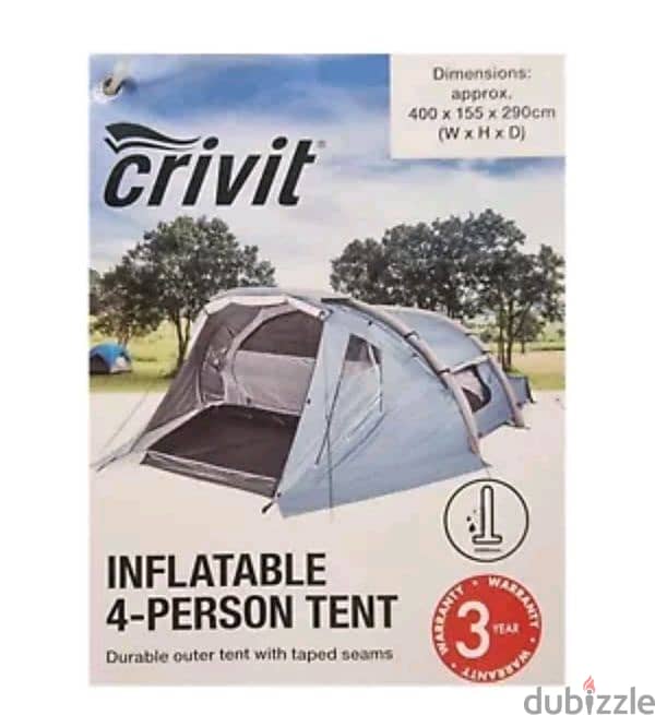 Crivit Camping 4 Person Durable Outer Inflatable Tent With Pump 7