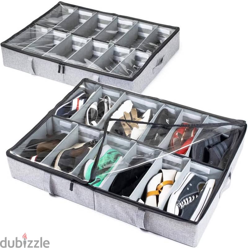 Under Bed Shoe Storage Organizer – Fit 12 Pairs of Shoes – Sturdy Box 1