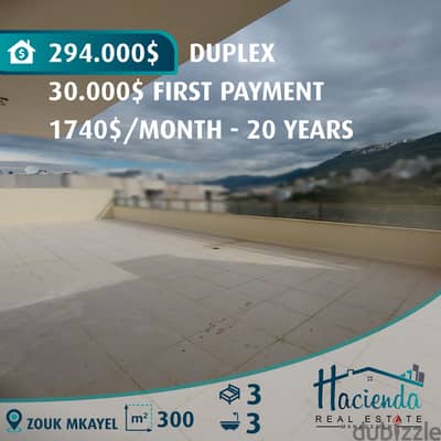 30.000$ First Payment Duplex For Sale In Zouk Mkayel