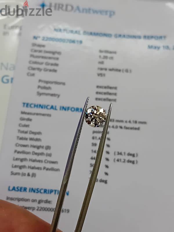 certified hrd diamond 1.20 ct G vs1 1