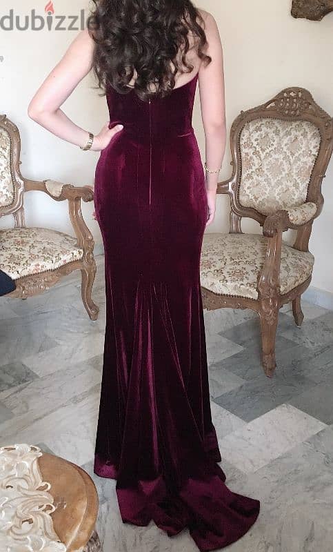 Elegant Red Velvet Evening Dress for Rent 3