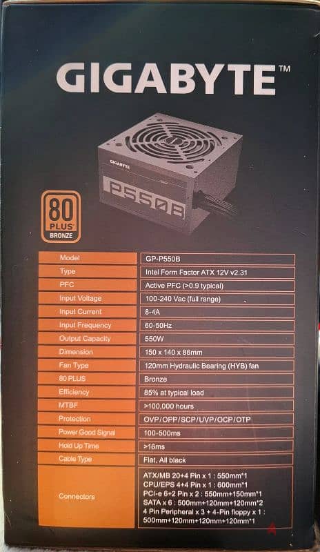 Gigabyte P550B 550Watt 80 Plus Gold Semi Modular PSU GP-P550 1