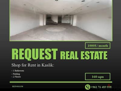 Shop 160 sqm for Rent in Kaslik | محل ١٦٠ متر مربع للإيجار في الكسليك