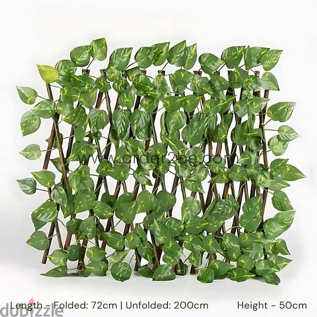 Retractable Garden Fence – Wood Trellis w/ Lush Leaf Design, 2m 0