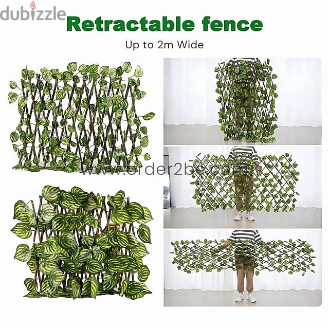 Retractable Garden Fence – Wood Trellis w/ Lush Leaf Design, 2m 3