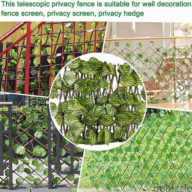 Retractable Garden Fence – Wood Trellis w/ Lush Leaf Design, 2m 8