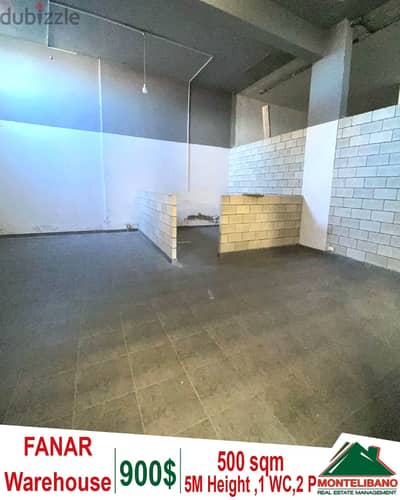 500 sqm Warehouse for rent in Fanar (5 M height) !!!