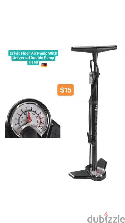 Crivit Floor Air Pump With Universal Double Pump Head