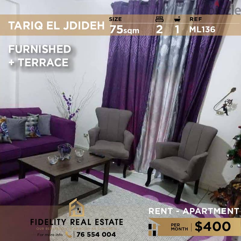 Apartment for rent in Tariq El Jdideh ML136 شقة للإيجار 0