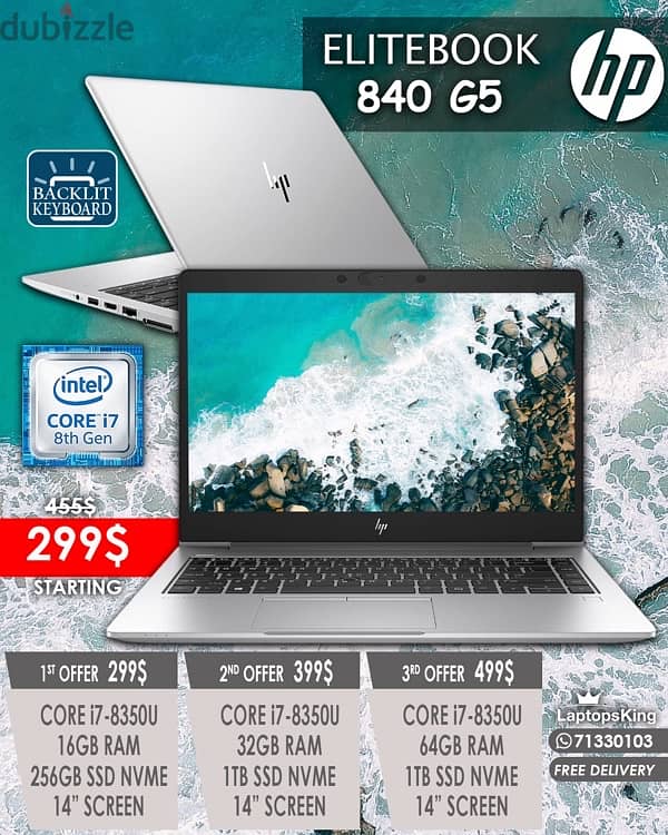 Hp ELITEBOOK 840 G5 CORE i7-8350U 14” LAPTOPS OFFERS 0