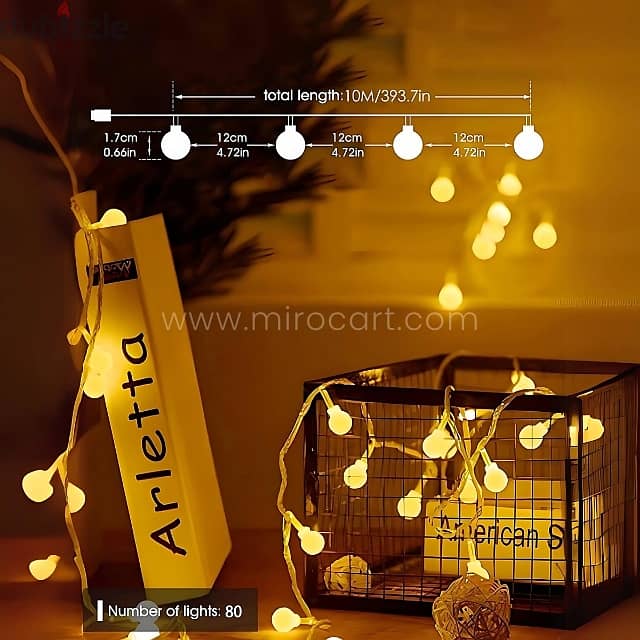 Globe String Lights, 80 Warm LEDs, Waterproof, 10m Length 3