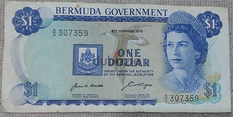 Bermuda island One Dollar Banknote عملة ورقية جزيرة برمودا 0