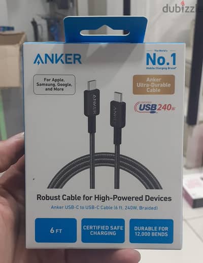 Anker Usb-c To Usb-c Cable (6ft ,240w, braided) 12,000 bends