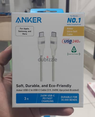 Anker Usb-c To Usb-c Cable (3ft ,240w, upcycled-braided) 30,000 bends