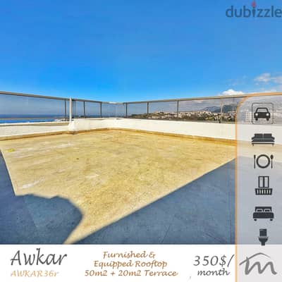 Awkar | Furnished/Equipped 1 Bedroom Rooftop + Terrace | Balcony