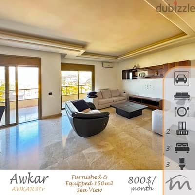 Awkar | Furnished/Equipped/Decorated 150m² | Sea & Mountain View