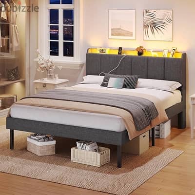 grey bed with storage