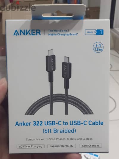 Anker 322 Usb-c To Usb-c Cable 1.8m (6ft Braided) black