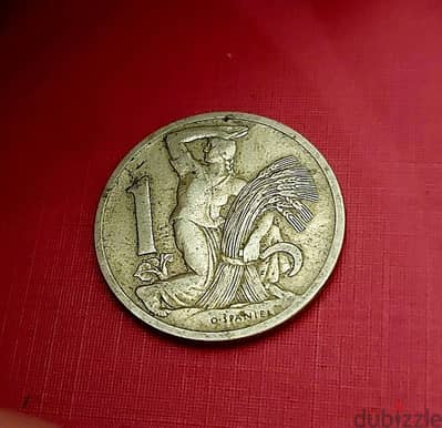 1933 czechoslovakia 1 Koruna first Republic KM# 4