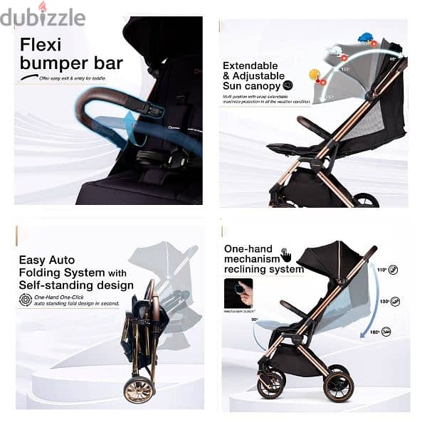 Adjustable Baby Stroller With Rose Gold Frame 1