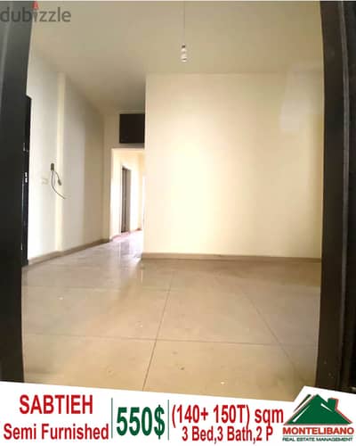 Semi Furnished 140 sqm apartment for Rent in Sabtieh + 150 sqm Terrace