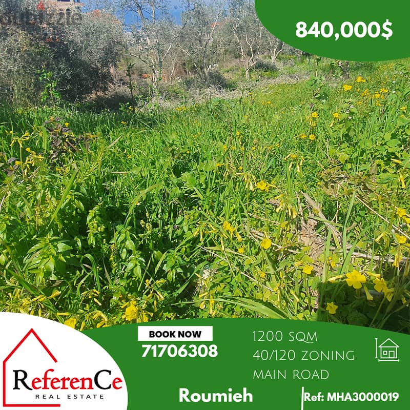 Very prime location land in roumieh ارض للبيع في روميه طريق عام 0