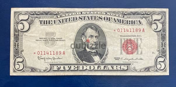 عملة قديمة ٥$ رد سيل ستار ١٩٦٣ banknotes 5$ red seal 1963 star note